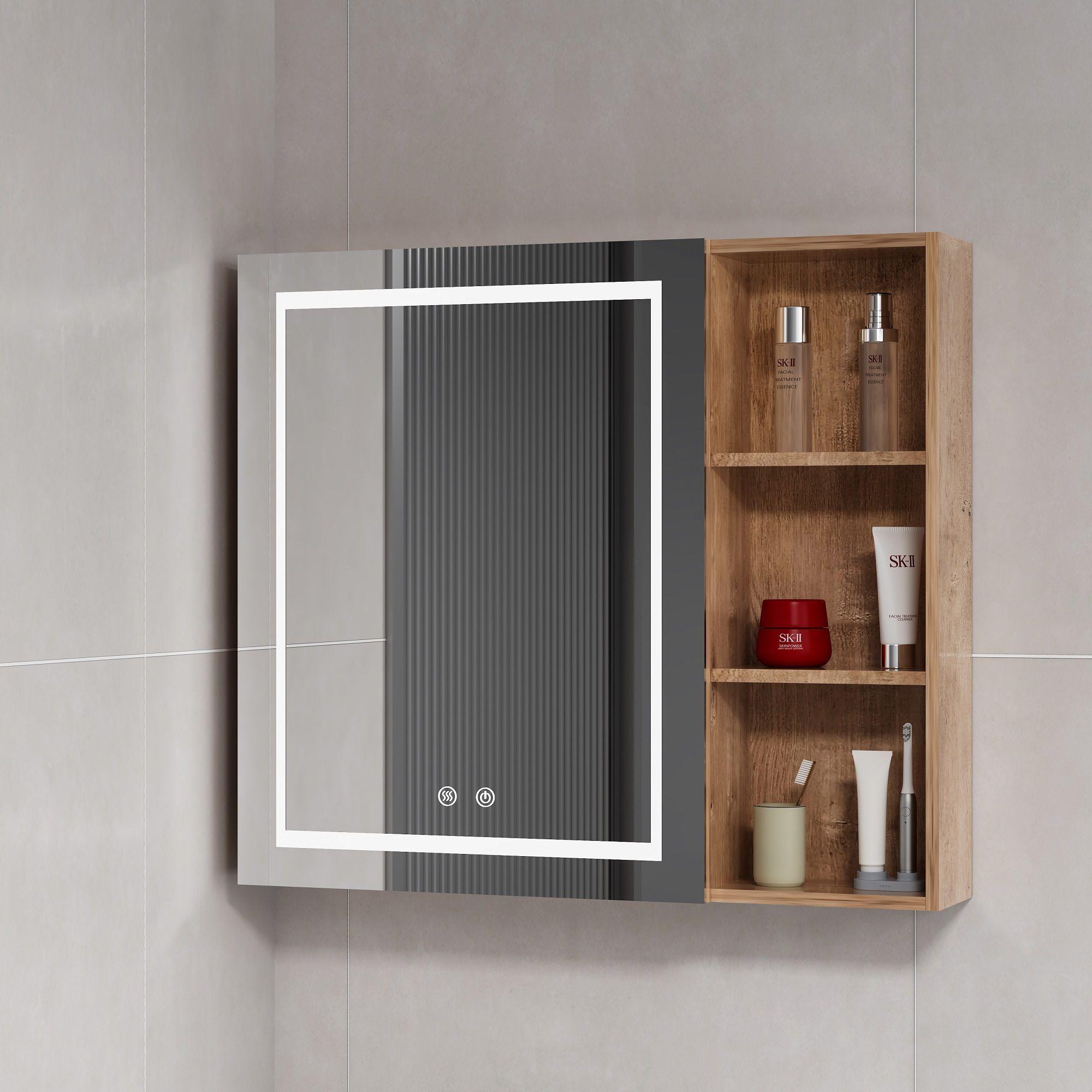 Mueble Botiquin Espejo LED Antiempañante Domsa MMR-70 Wood - 68x80x14cm-1