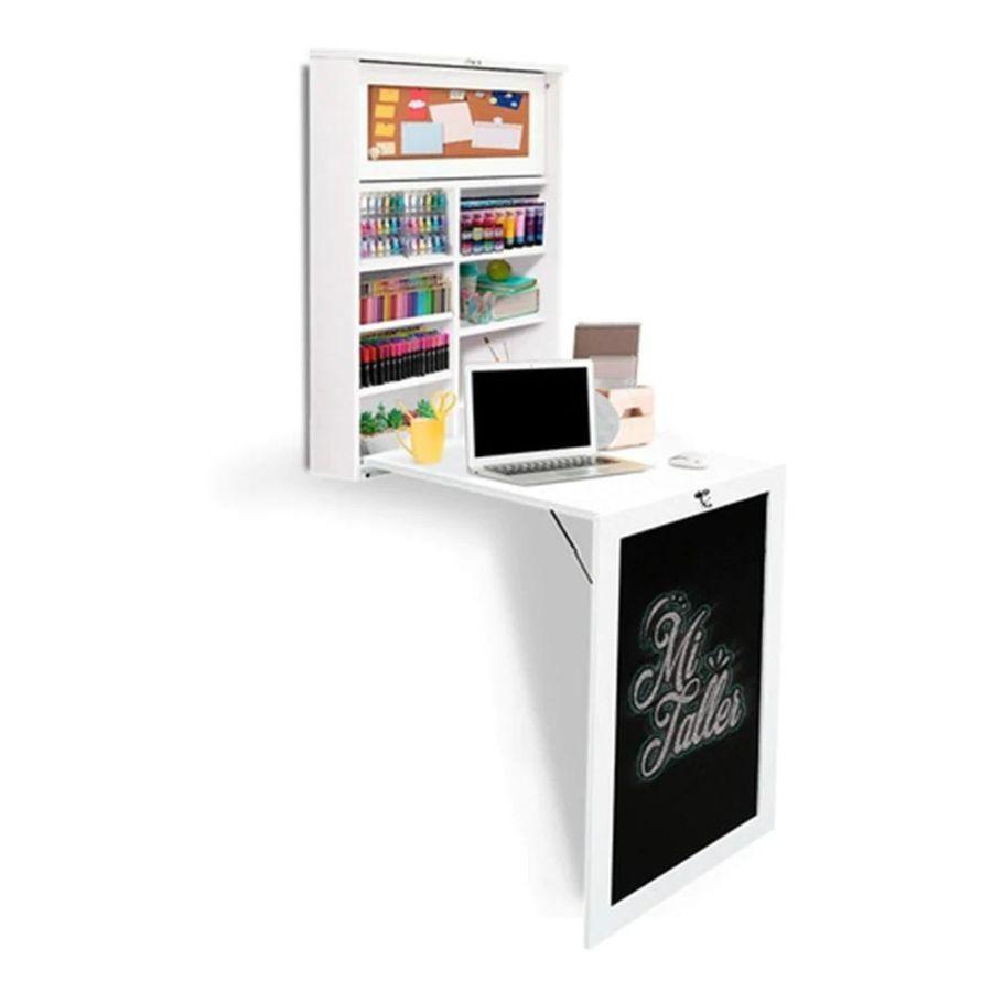 Escritorio Plegable De Pared, Con Estantes Y Pizarra-0