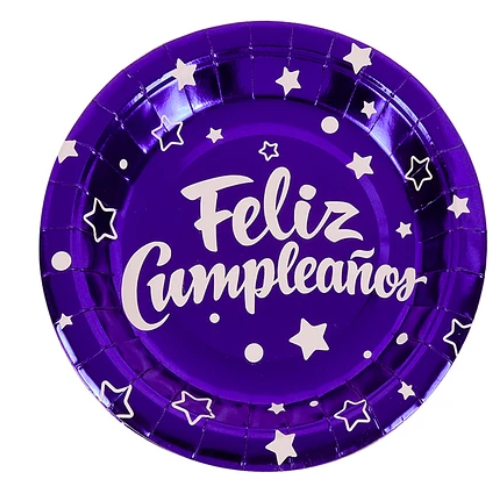 Plato Azul Feliz Cumpleaños Estrellas 6 pcs 18cm-0