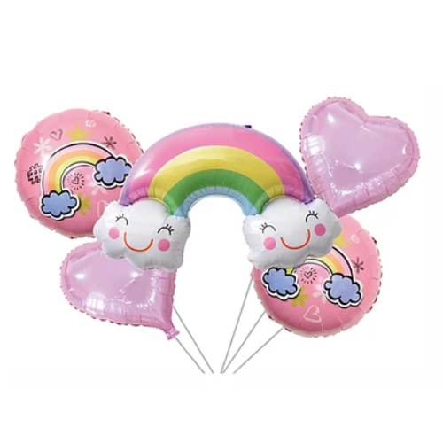 Sets De Globo Arcoiris Con Nubes Corazón 5pcs-0