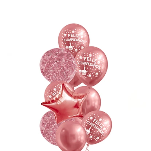 Set De Globos Latex Oro Rosa Feliz Cumpleaños 11 Pcs-1