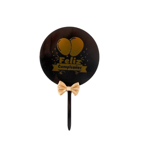 Topper Globos Feliz Cumpleaños Negro Y Dorado 10 x16cm-0