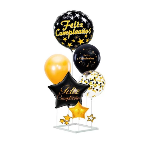 Set De Globos 6 pcs Feliz Cumpleaños Con Base -0