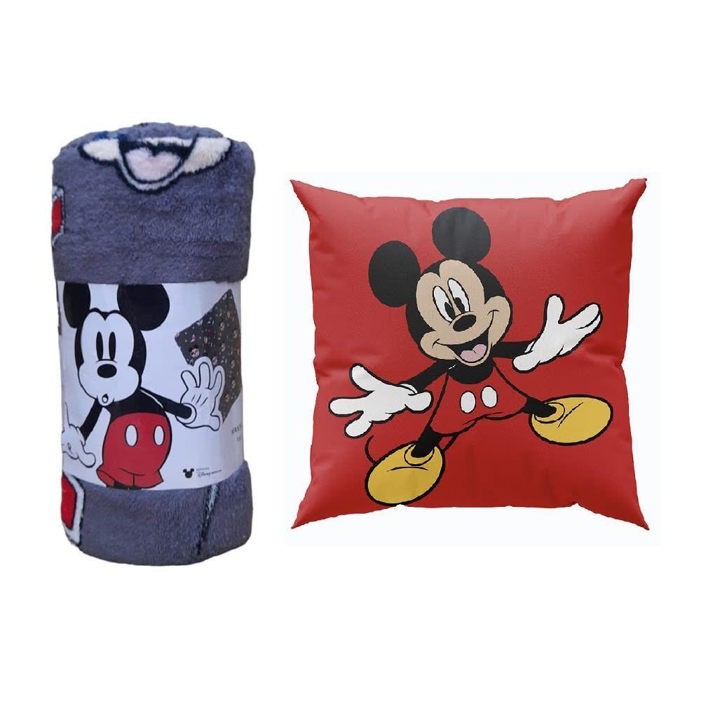 PACK MANTA CORAL 127x152 + COJIN 40x40 MICKEY MOVIE GRAY.-1
