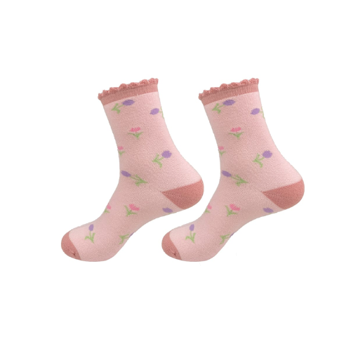 Calcetines Mujer Toalla Corte Medio Estampado Flores 12 Unid-0