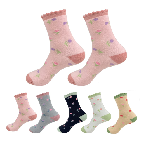Calcetines Mujer Toalla Corte Medio Estampado Flores 12 Unid-1