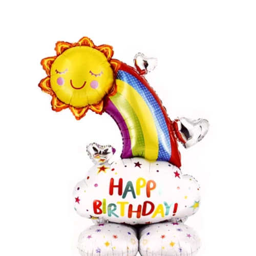 Globo Metálico Arcoiris Happy Birthday Con Globo Base-1