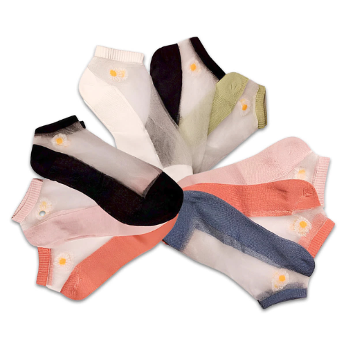 Calcetines De Mujer Corte Tobillo Encaje Diseño Flor 12 Unid-1