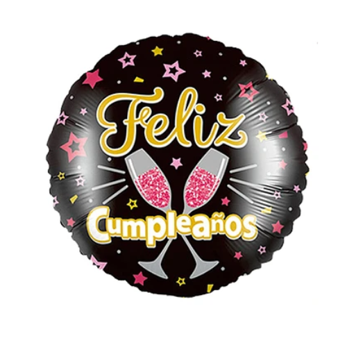 Globo Metalico Redondo Feliz Cumpleaños Color Negro-0
