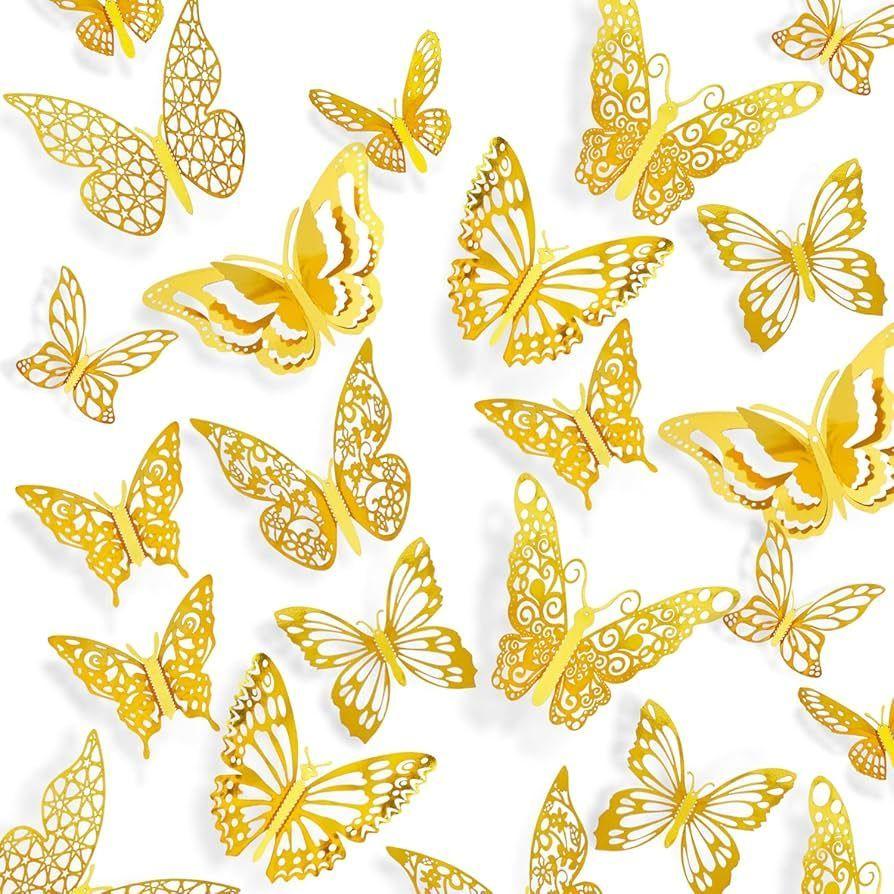 DECO MARIPOSAS DORADO COLORES MIX X12UNI-1