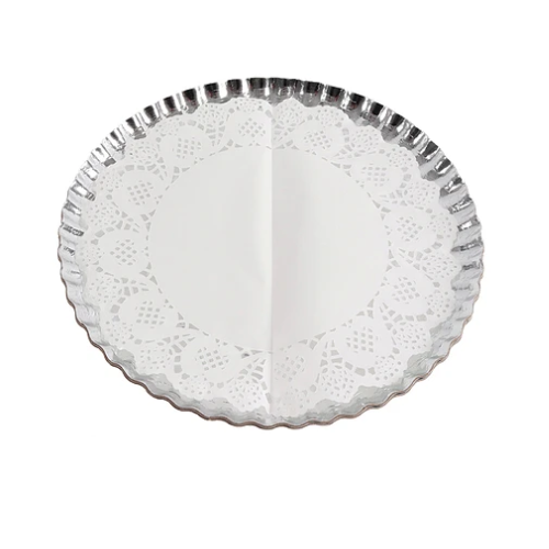 Bandeja Redonda Plateada Con Papel Secante 2 + 2 uds 30 cm-0