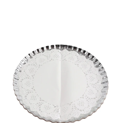 Bandeja Redonda Plateada Con Papel Secante 2 + 2 uds 30 cm-1