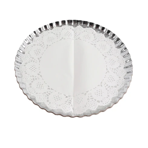 Bandeja Redonda Plateada Con Papel Secante 2+2un 33cm-0