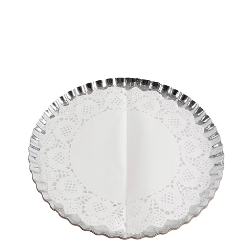 Bandeja Redonda Plateada Con Papel Secante 2+2un 33cm-1