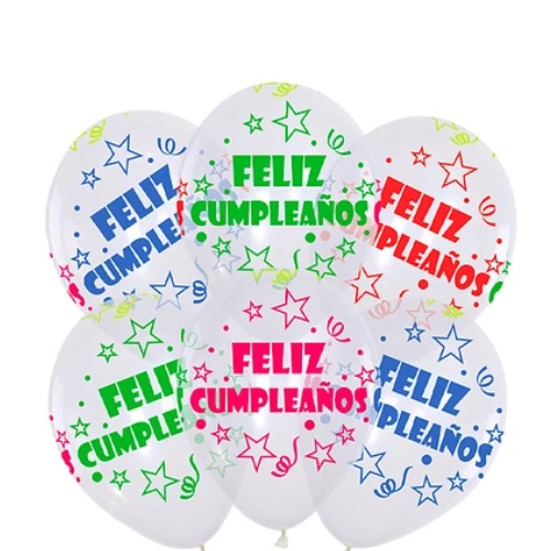 Set De Globos Latex Tranparente Feliz Cumpleaños Fluorescente 6pcs-1