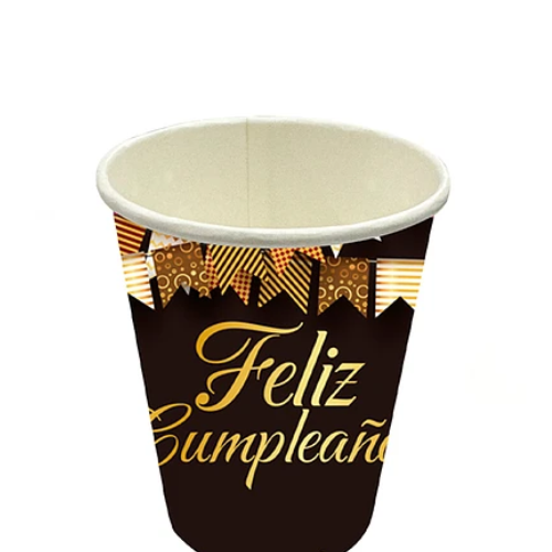 Vaso Feliz Cumpleaños Dorado Y Negro 250ml 6un-1