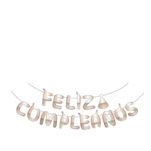 Guirnalda Feliz Cumpleaños Oro Rosa 5m-1