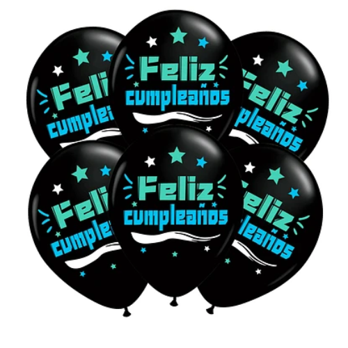 Set De Globos Latex Feliz Cumpleaños Con Letras Celeste 6un-0