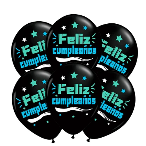 Set De Globos Latex Feliz Cumpleaños Con Letras Celeste 6un-1