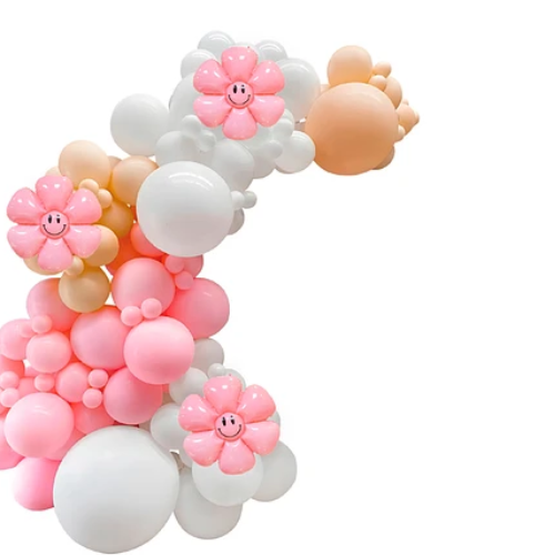Arco De Globos Organico Rosa Con Flores 105Pcs-1