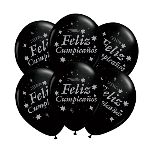Set De Globos Latex Feliz Cumpleaños Con Letras Plateadas 6un-0