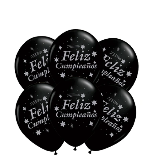 Set De Globos Latex Feliz Cumpleaños Con Letras Plateadas 6un-1