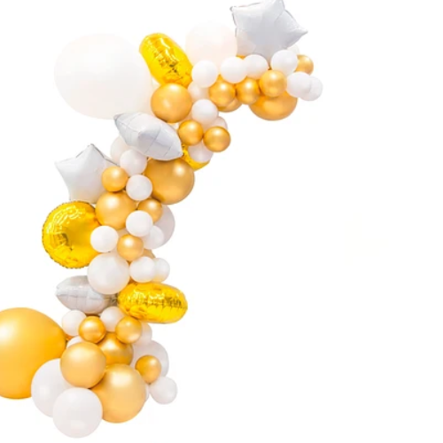 Set De Globos Látex Dorado Blanco Con Rstrellas 68 Pezas-1