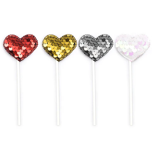 Topper De Corazón Con Lentejuelas 4pcs 12cm-0