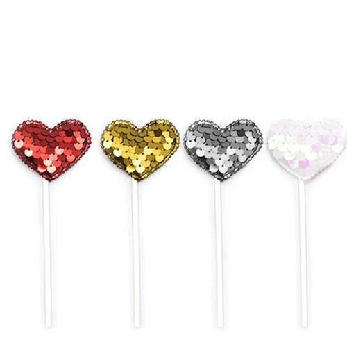 Topper De Corazón Con Lentejuelas 4pcs 12cm-1