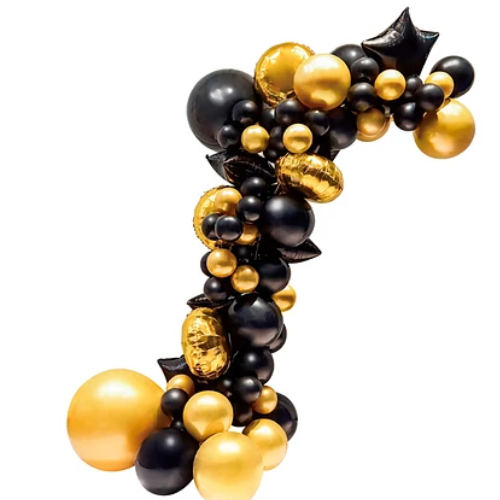 Set De Globos Látex Negro-Dorado Con Estrella 68pcs-0