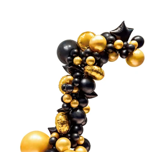Set De Globos Látex Negro-Dorado Con Estrella 68pcs-1
