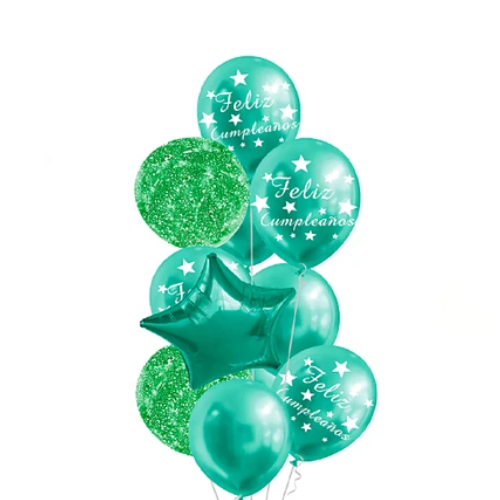Set De Globos Latex Verde Feliz Cumpleaños 11 Pcs-1