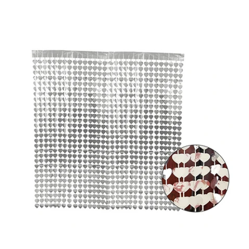 Cortina Metalica Corazones Plateada 100cmx200cm-1