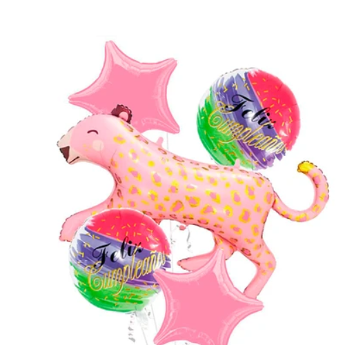 Set De Globos Metalizado Leopardo Rosa 5 Pcs-1