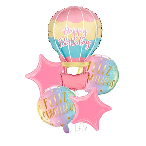 Set De Globos Metalizados Aerostático Geliz Cumpleaños 5pcs-0