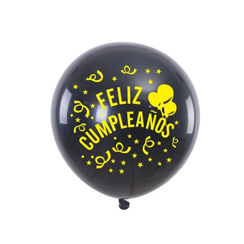 Globos De Látex Negro Estampado Cumpleaños 5pcs 30cm-0