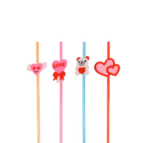 Bombillas Plasticas De Corazon 4pcs 23cm-1