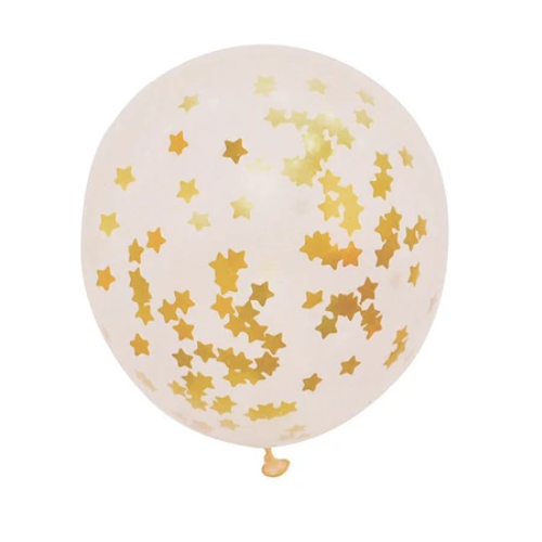 Globo De Latex Con Challa Estrellas Dorado 18" 42Cm-0