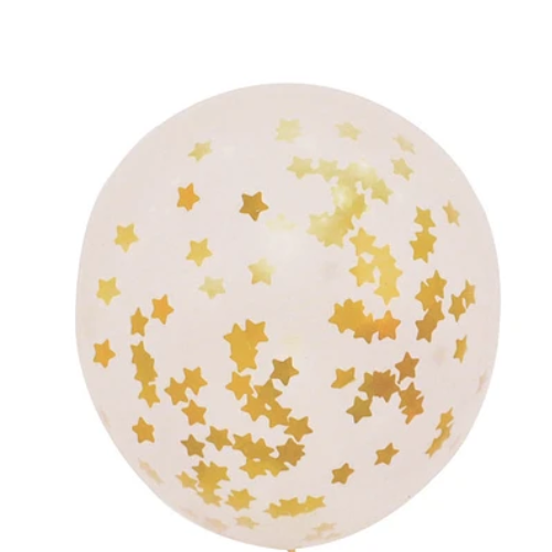 Globo De Latex Con Challa Estrellas Dorado 18" 42Cm-1