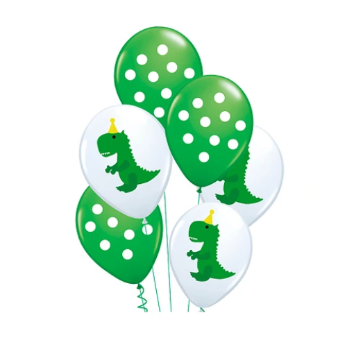 Set De Globos Latex Tiranosaurio Rex Verde De 6Pcs-0