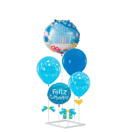 Set De Globos Feliz Cumpleaños Azul Con Base 6pcs-1