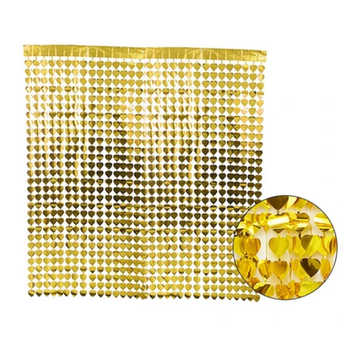 Cortina Metalica Corazones Dorada 100x200cm-0