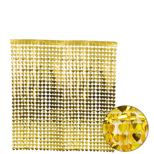 Cortina Metalica Corazones Dorada 100x200cm-1