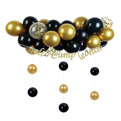 Set De Globos De Látex Dorado Y Negro 36 Pcs-0