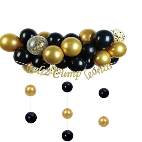 Set De Globos De Látex Dorado Y Negro 36 Pcs-1