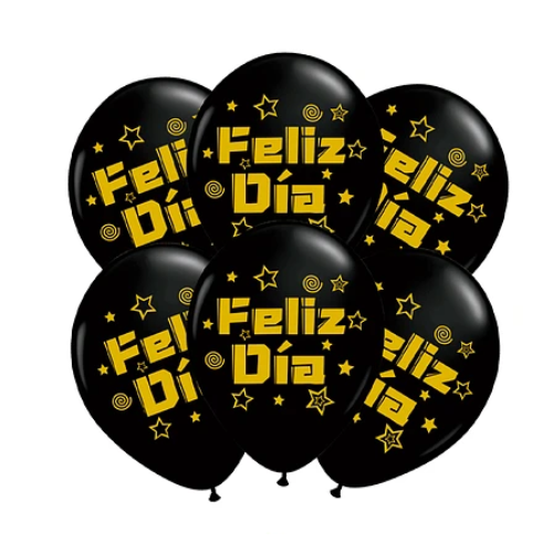 Set De Globos De Látex Feliz Dia Con Letras Doradas 6un-0