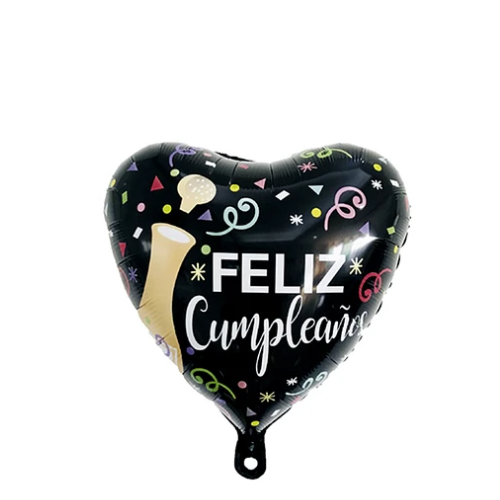 Globo Metalizado Corazón Feliz Cumpleaños 45cm Negro-1
