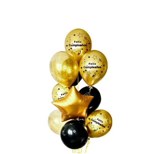 Set Globos Latex Color Dorado Negro 11Pcs-1