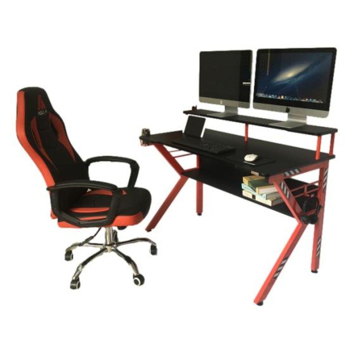Escritorio Gamer Dual Pro S1945 Con Accesorios Rojo-3