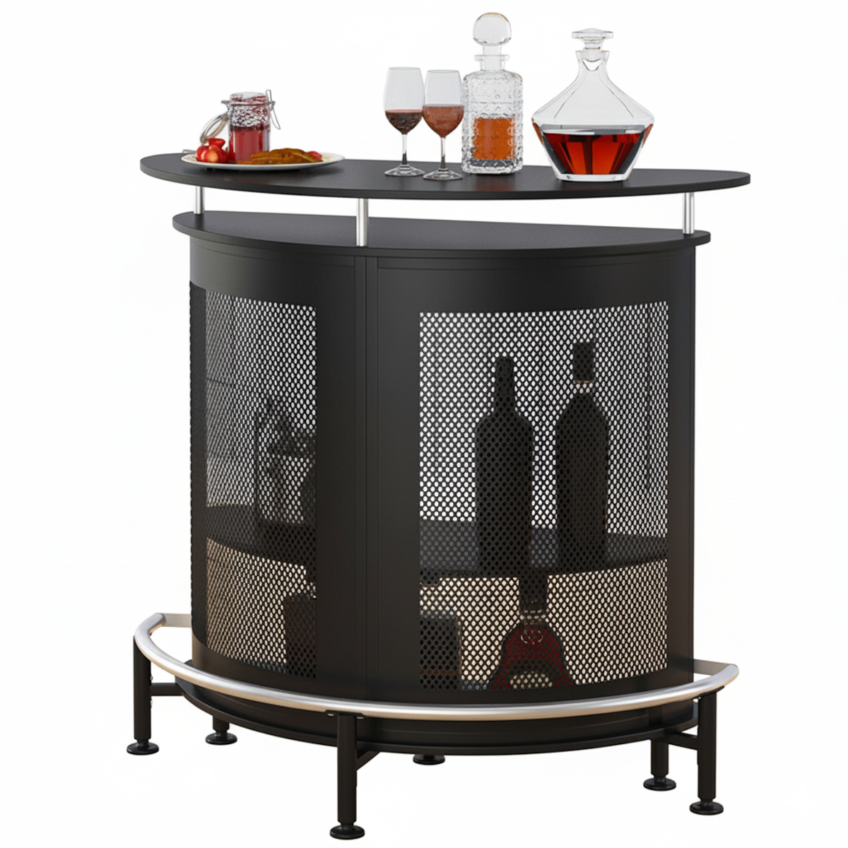 Mueble bar metálico Vesper con porta copas y compartimento negro mate-0